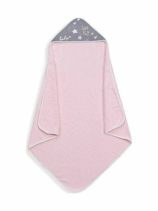Don Algodon Hooded Baby Bath Towel Love You Pink