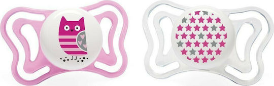 Chicco Physio Light Orthodontic Pacifiers Silicone Night with Case Owl/Stars - Pink-White for 6-16 months 2pcs