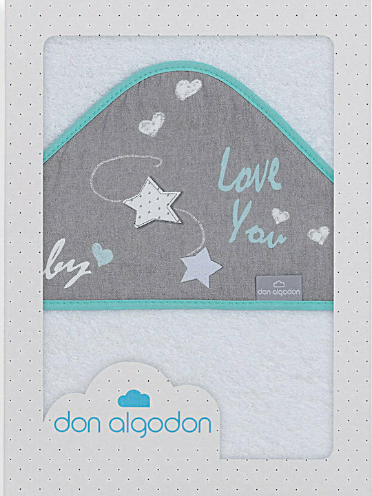 Don Algodon Hooded Baby Bath Towel Love You White