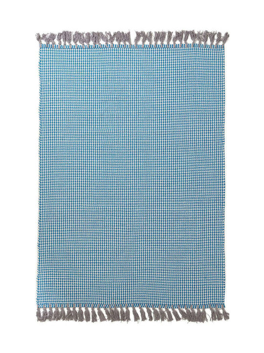 Royal Carpet Houndstooth Rug Rectangular Summer Cotton with Fringes Caribbean Sea