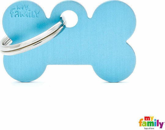 My Family Dog ID Tag Bone Blue Metal Personalization