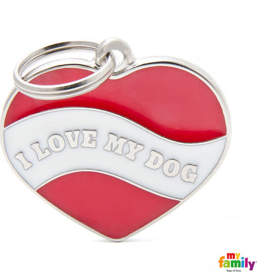 My Family Charms I Love My Dog Hunde-Identifikationsmarke Herz Rote Metallische Personalisierung