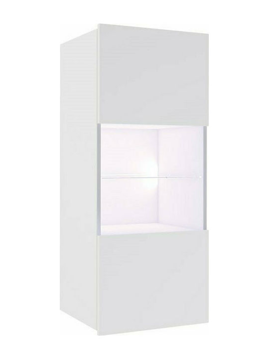 Calabrini Wall Living Room Display Cabinet made of Particleboard with Glass & Lighting White 45x32x116cm