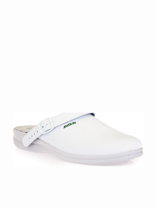 Antrin Herren Leder Anatomisch Clogs Weiß