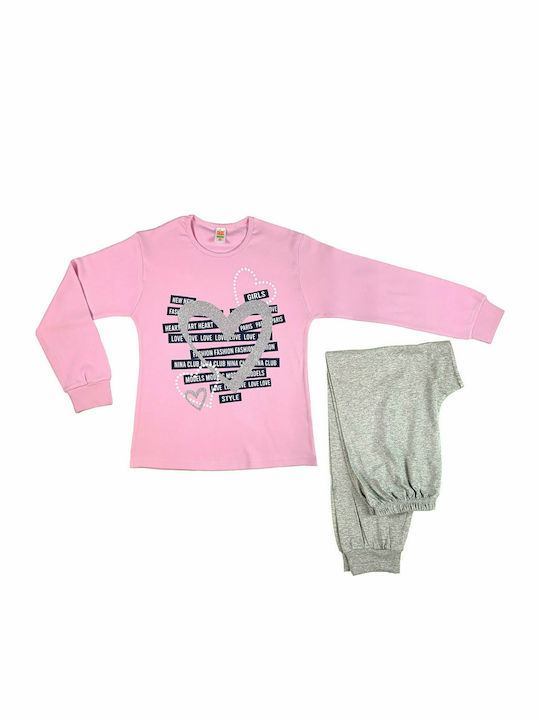 Nina Club Love Fashion Set Top & Bottom Kids Winter Cotton Pyjamas Pink