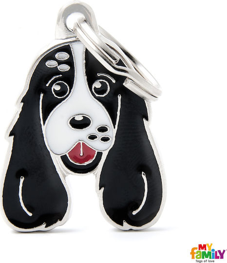 My Family Friends Cocker Schwarz Weiß Hund-Identifikationsmarke Weiß Metall Personalisierung