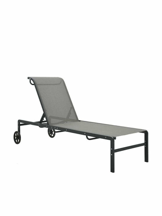 Deckchair Metallic with Textilene Fabric & Wheels Gray 200x58x32cm.