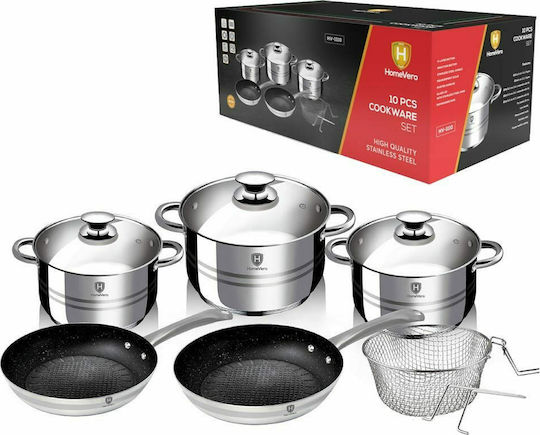 HomeVero Cookware Set Stainless Steel Silver 10pcs HomeVero Cookware Set Stainless Steel Silver 10pcs