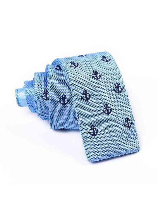 Knitted Tie Blue with Anchors 5cm.