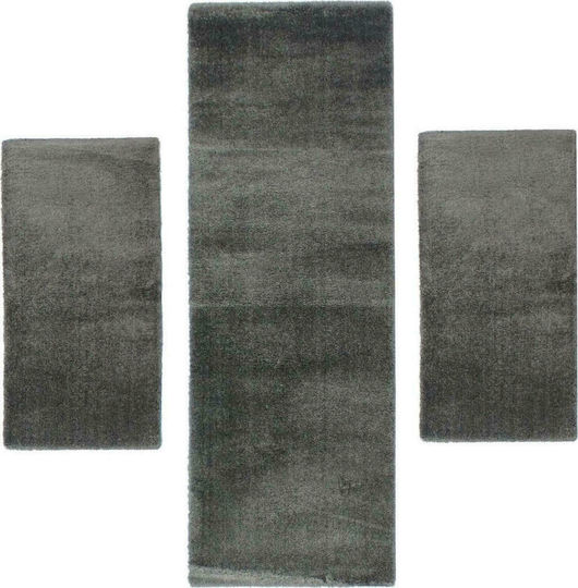 Polcarpet 1820 Σετ Χαλιά Κρεβατοκάμαρας Βελουτέ Dark Grey 3τμχ
