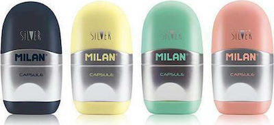 Milan Capsule Silver Plastic Pencil Sharpener Barrel with Eraser (Μiscellaneous Colours)