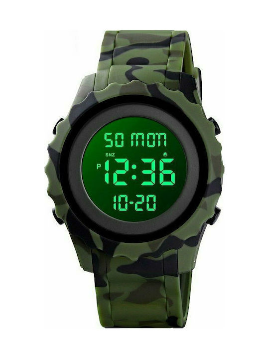 Skmei Digital Watch Battery with Green Rubber Strap 1631 - Army Green