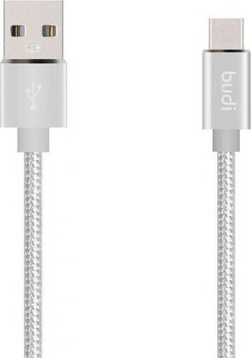 Budi Braided USB 2.0 Cable USB-C male - USB-A Ασημί 1m M8J180T-SLV