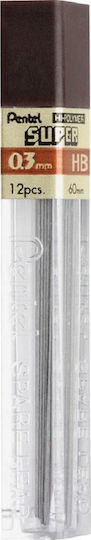 Pentel 12 Συσκευασίες x 12 Μύτες Μολυβιού Super Πάχους 0.3mm Τύπου HB