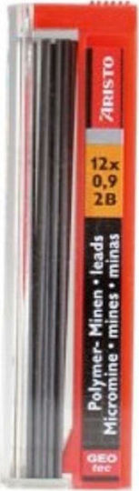 Aristo 12 Packungen x 12 Minen für Druckbleistifte Geo Tec Nasengröße 0.9mm Minenart 2B
