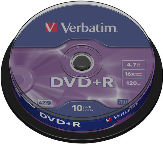 Verbatim Recordable DVD+R 16x 4.7GB Cake Box 10pcs