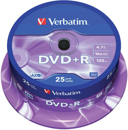 Verbatim Εγγράψιμα DVD+R 16x 4.7GB Cake Box 25τμχ
