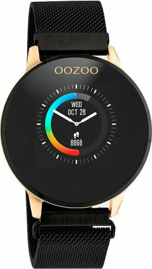 Oozoo Q00118 Stainless Steel 43mm Smartwatch with Heart Rate Monitor (Black / Gold)