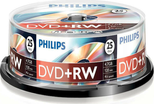 Philips Reinscripționabile DVD+RW 4x 4.7GB Cutie pentru prăjituri 25buc