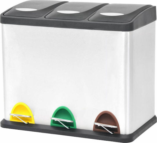 vidaXL Recycling Metallic Waste Bin 3x8lt with Pedal Inox