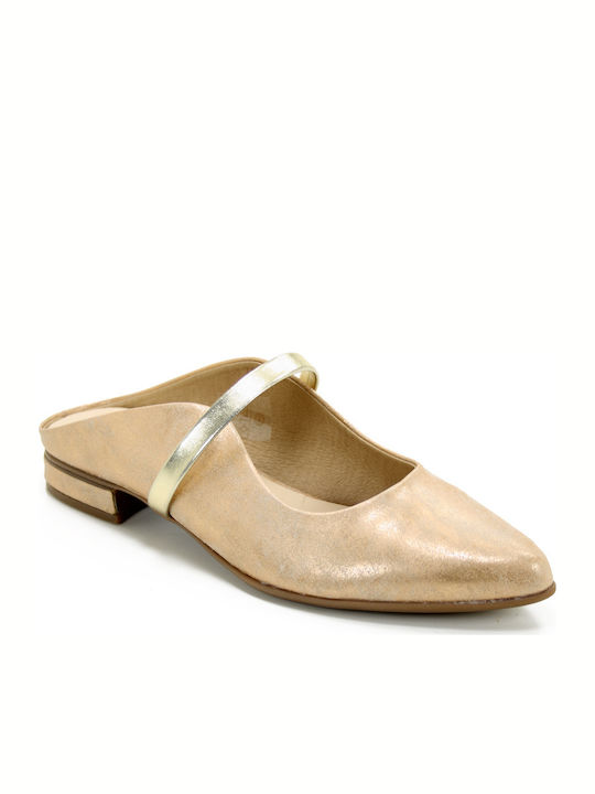 Ragazza Flach Leder Mules in Gold Farbe