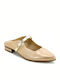 Flach Leder Mules in Gold Farbe