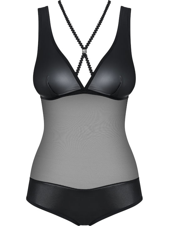 Obsessive Leatheria Sexy Κορμάκι με Διαφάνεια Black