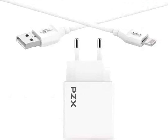 PZX Ladegerät mit USB-A Anschluss und Kabel Blitzschlag Weißs (C882E)