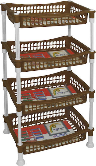 TnS Plastic Square Vegetable Rack with 4 Tiers Brown Kitchen Rack Plastic Brown 4 Tiers 40.5x30x77cm