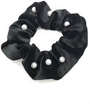 Velvet Scrunchie with Pearls Black