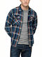 Replay Men's Shirt Long Sleeve Cotton Checked Navy Blue