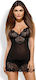 Obsessive Alluria Chemise Sexy Σετ με Νυχτικό & Ρόμπα με Δαντέλα & Διαφάνεια Black