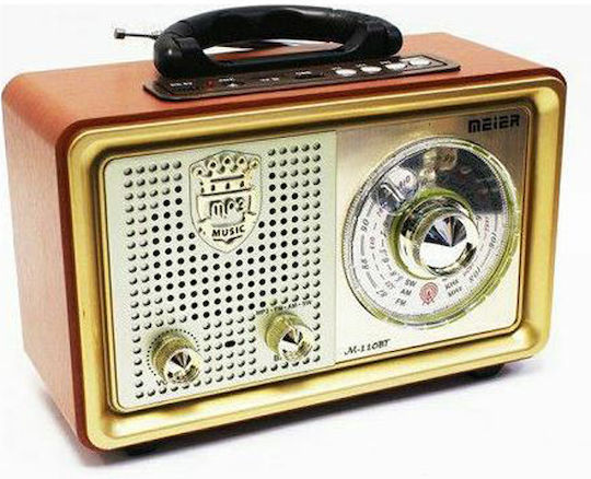 Meier M-110BT Retro Επιτραπέζιο Ραδιόφωνο Επαναφορτιζόμενο με USB Χρυσό