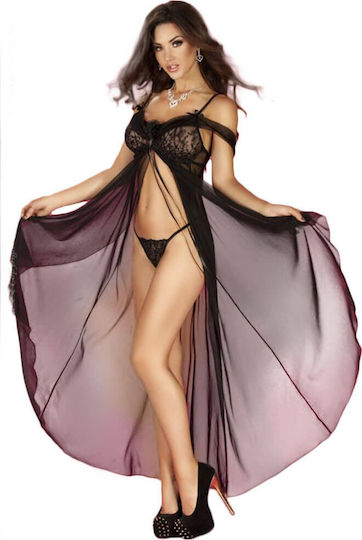 Chilirose Sexy Σετ με Ρόμπα με Δαντέλα & Διαφάνεια Black