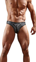 Svenjoyment Underwear Faux Leather G-String with Powernet Inserts Black
