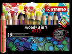 Stabilo Arty Woody 3 in 1 Maxi Coloured Pencils Set & Ξύστρα 10pcs