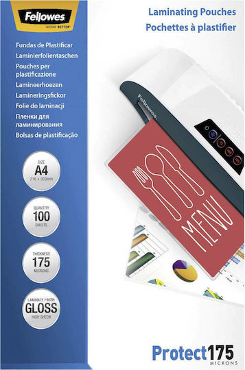 Fellowes A4 Glossy 175 Micron Ζελατίνες Πλαστικοποίησης Γυαλιστερές 100 microns 100τμχ