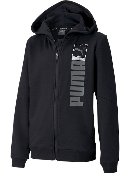 Athletic Kids Sweatshirt Cardigan with Hood Black Active Sports