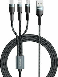 Remax Sury 2 RC-070th Braided USB to micro USB / Type-C / Lightning Cable 2A Μαύρο 1.2m