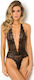 Rene Rofe Plunge In Wireless Teddy Black Sexy Κορμάκι με Δαντέλα Μαύρο