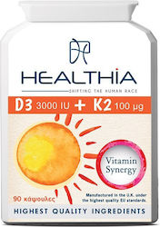 Healthia D3 3000iu & K2 100mg Vitamin for Immune System Boost 3000iu 100mg 90 caps