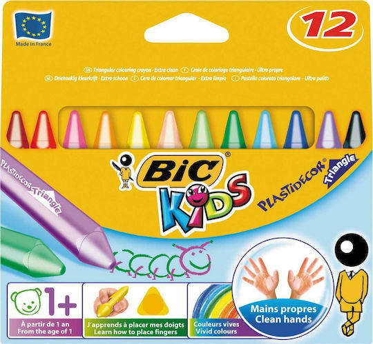 BIC Kids Plastidecor Triangle Crayons Set 12 Colours