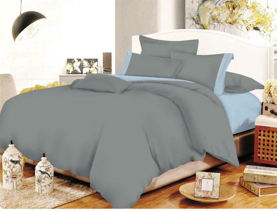 Le Blanc Сет Чаршафи Двойни 200x240см. Cotton Line Сиво - Бебешко синьо 4бр