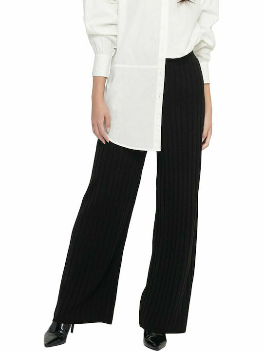 Only Tessa Women's High Waisted Fabric Pantaloon Regular Fit In Black Colour