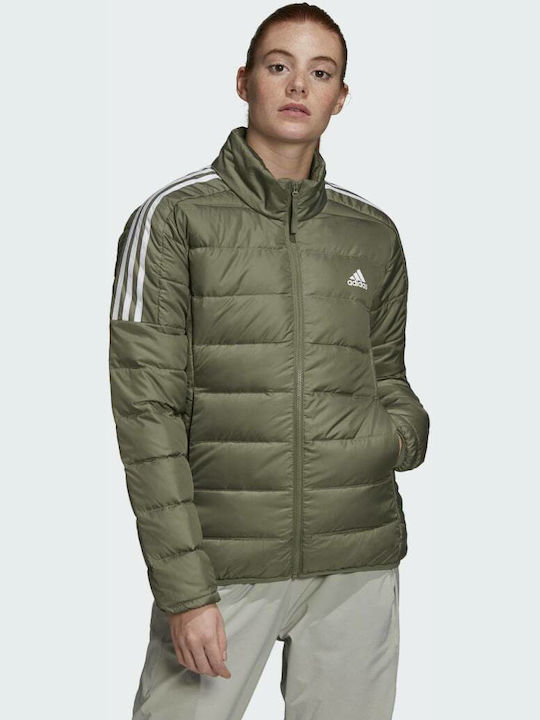 Adidas Essentials Down Κοντό Γυναικείο Puffer Μπουφάν για Χειμώνα Χακί