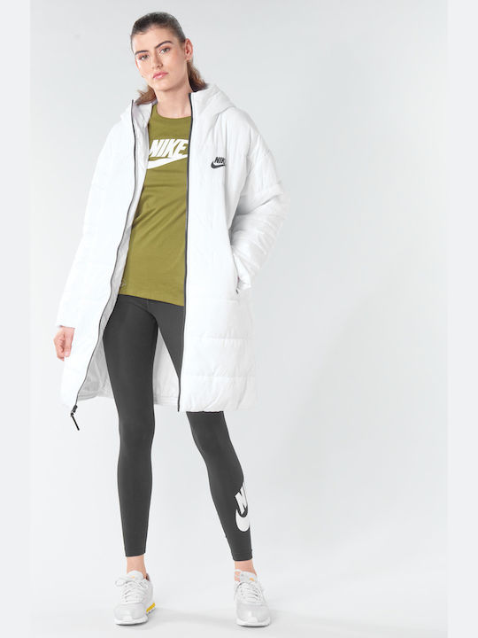 Nike Sportswear Μακρύ Γυναικείο Puffer Μπουφάν για Χειμώνα Λευκό