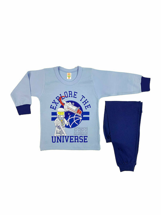 Nina Club Explore the Universe Set Top & Bottom Kids Winter Cotton Pyjamas Light Blue