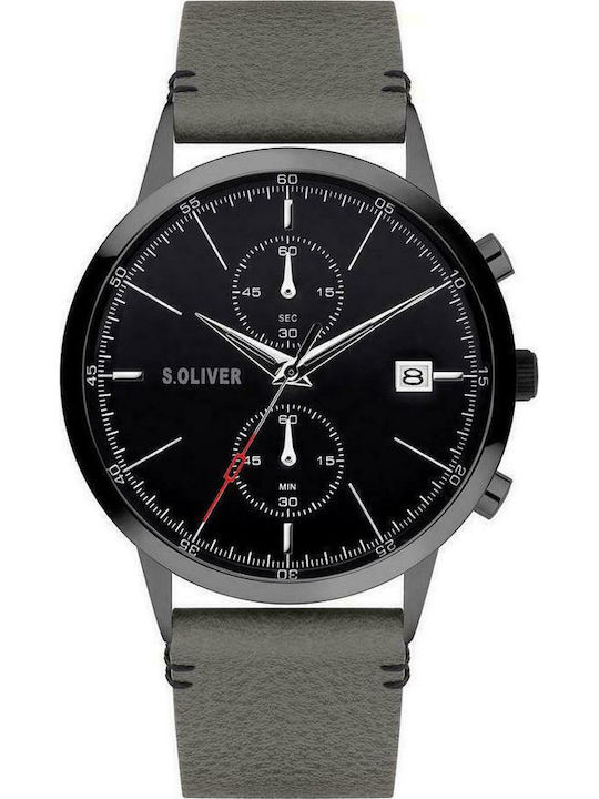 s.Oliver Men's Watch 44mm Battery with Gray Leather Strap