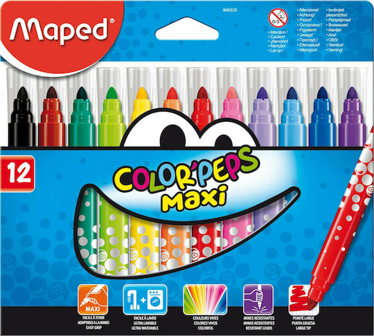 Maped Color'Peps Maxi Washable Drawing Markers 5.9mm Thick Set 12pcs