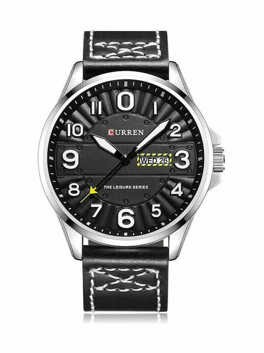 Curren Men's Watch 45mm Battery with Black Leather Strap